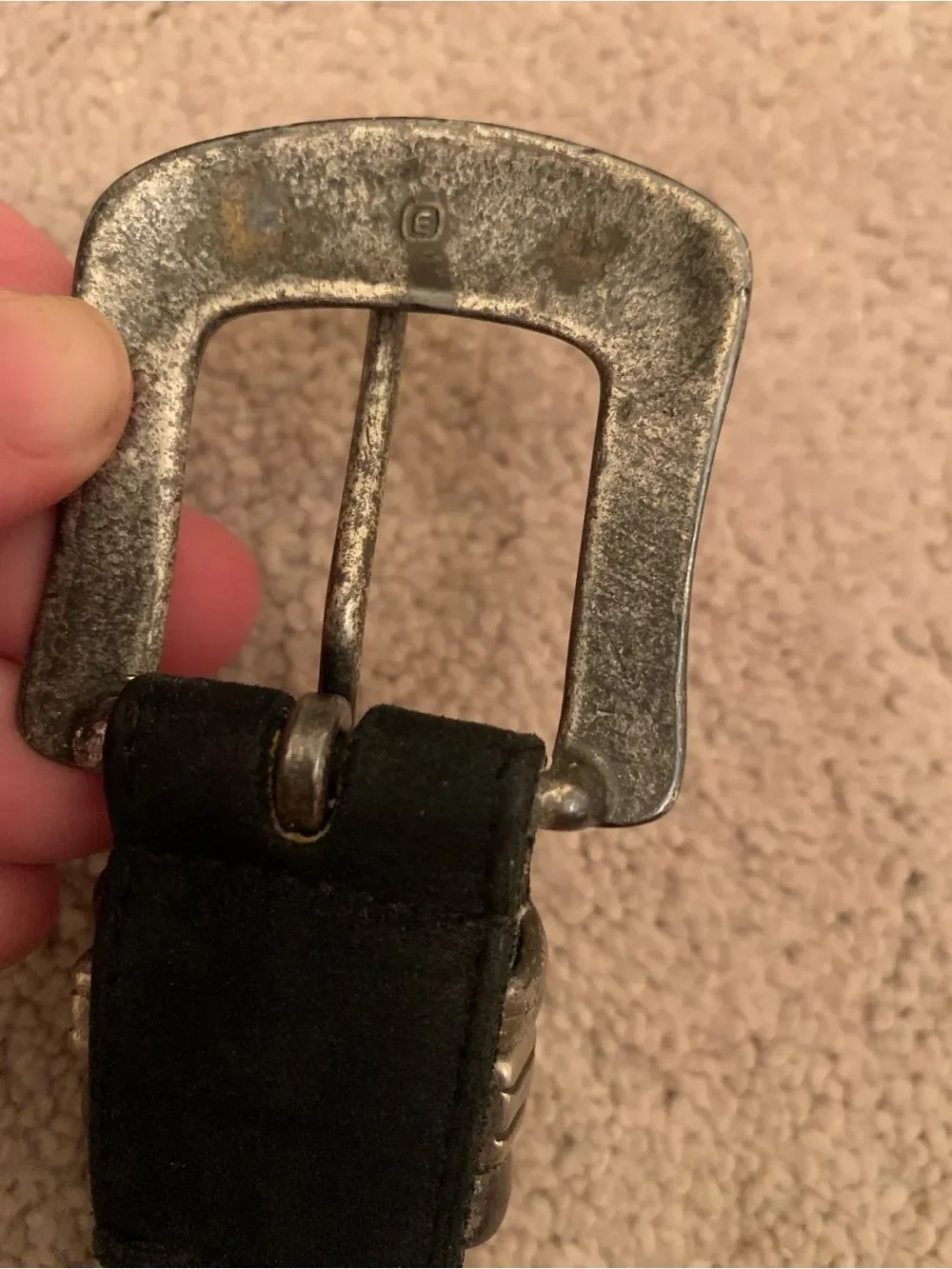 Vintage Black Suede Belt with Antiqued Silver Buckle
